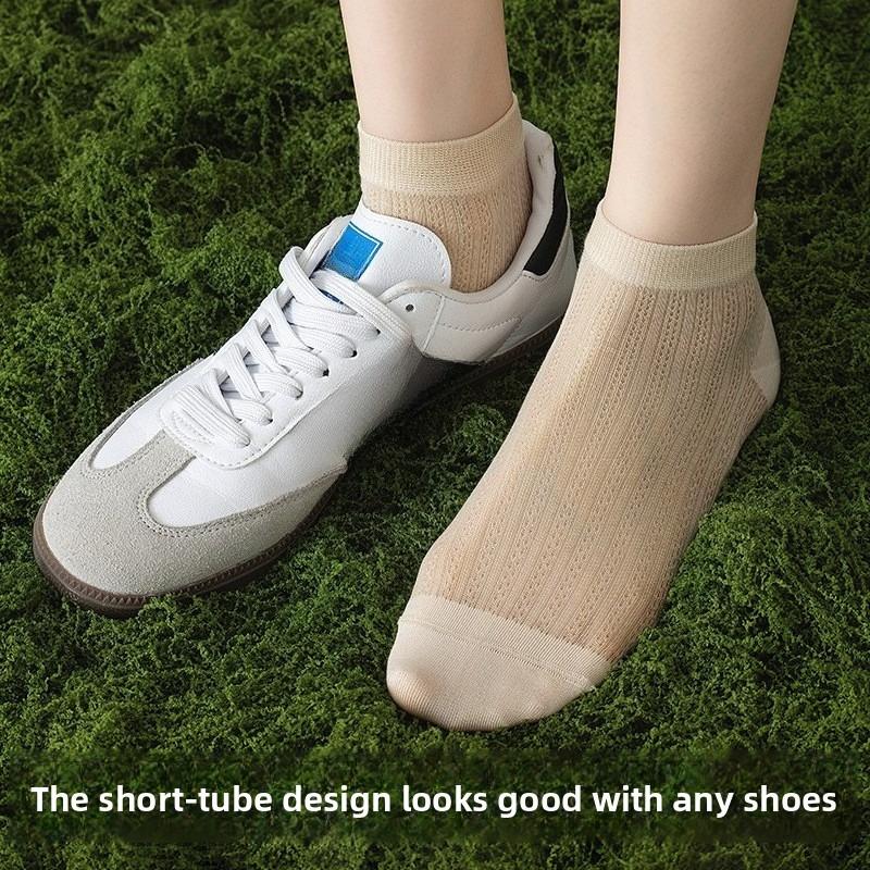Silk Stockings for Summer Women - Thin Style, Breathable Mesh, Antibacterial, Cool Feeling Short Socks, Cotton-free Cotton Fabric