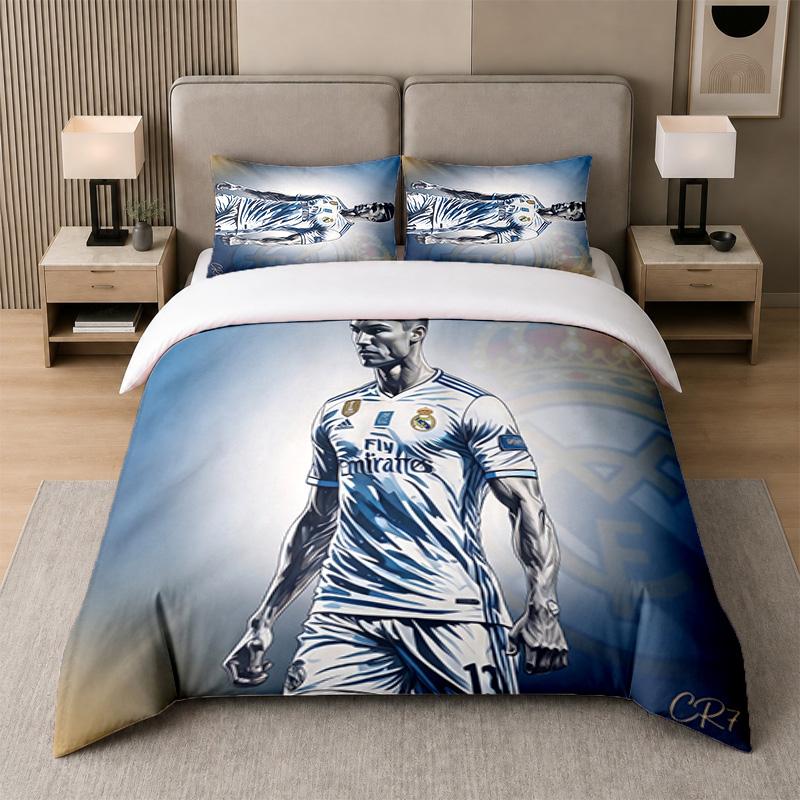 3Pcs Bedding SetCristiano Ronaldo Soft Bed Sheet and Two Pillowcases Home Bedroom Decor