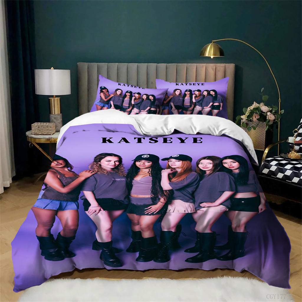 Queen Size Katseye Duvet Cover Set Ultra Soft Bedding Set For All Seasons 3-Pcs Lightweight Classic Quilt Cover For Teens