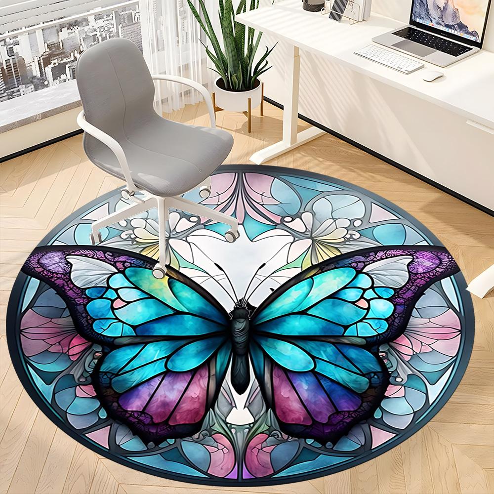 1pc Stained Glass Butterfly Chair Carpet for Office Non-Slip, Machine Washable Rug for Office, Room - Holiday Decor, Machine Made yy251016189