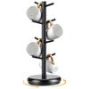 Modern Black Bamboo Mugs Tree Stand With 8 Hanging Hook, Space Saving Coffee Cup Organizers