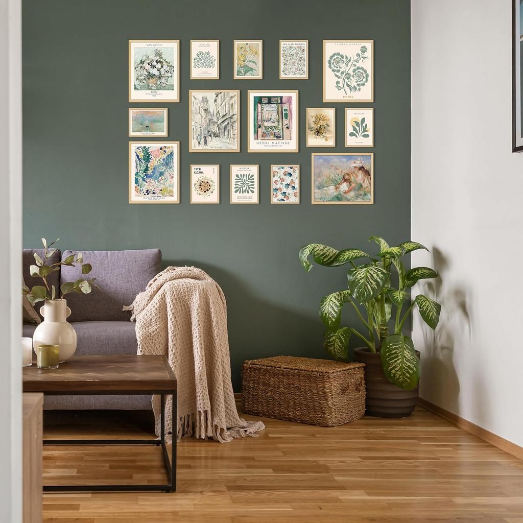 LANCHI95 15 PCS Sage Green Wall Art Decor, Matisse Wall Prints, Abstract Posters for Room Aesthetic, Wall Art For Living Room Bedroom, Eclectic Boho