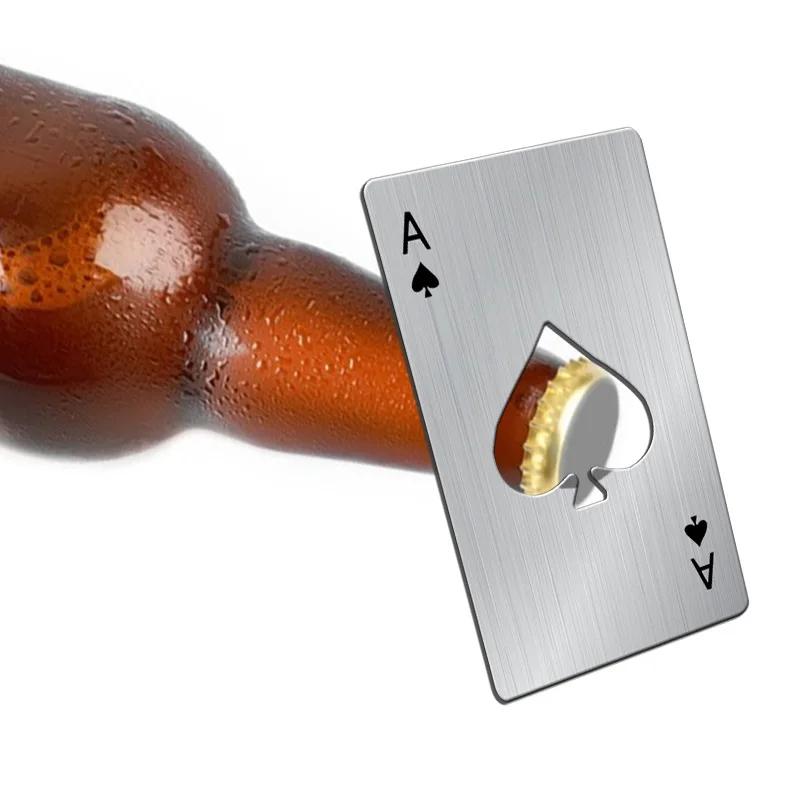 1Pcs Beer Bottle Picker Opener Poker Creative Pocket Metal Multifunction Credit Card Bottle Opener Black Peach A Stainless Steel