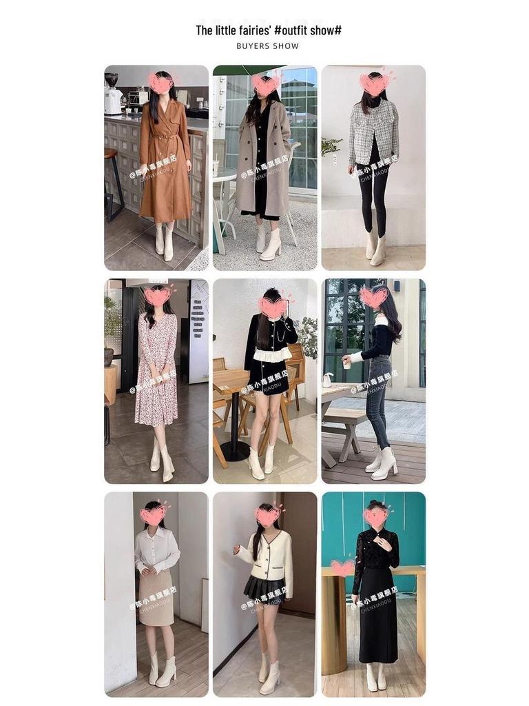 Damen Weiße Wasserdichte Französische Plateau-Stiefel - Eckige Zehenpartie, Dicker Klobiger Absatz, Herbst/Winter 2025