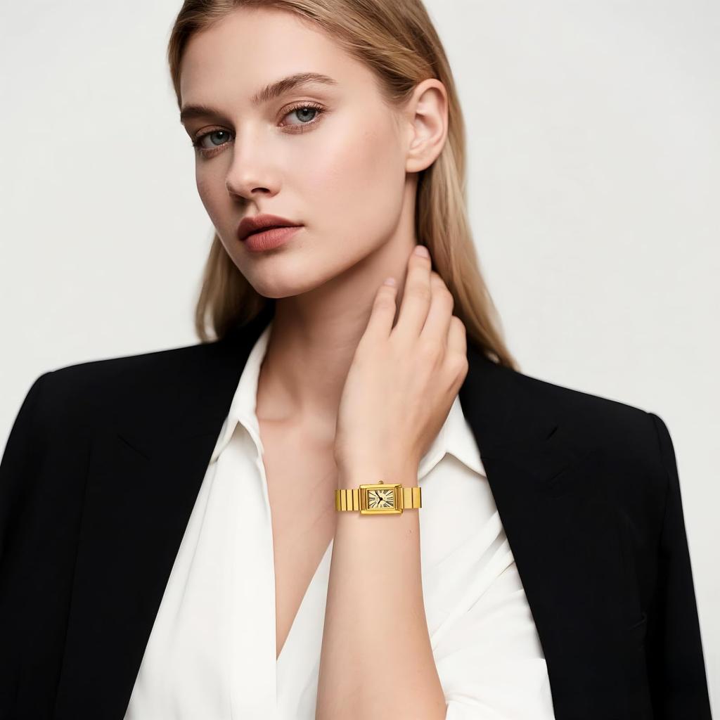 Rectangular Simple Stainless Daily Life Roman Quartz Classic Gift for Gold B Women's Watch, Steel, Stylish, Waterproof, Waterproof, Numerals,