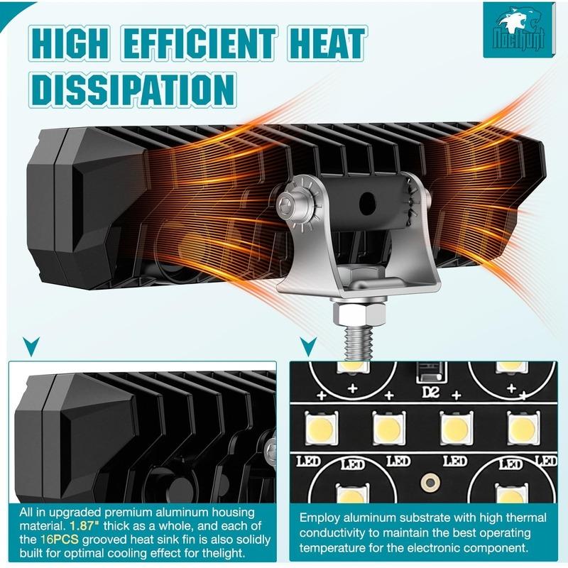 Nilight Barra Luminosa LED da 6 Pollici 2 Pezzi 50W Ambra Luci di Lavoro Off Road Spot Flood Combo Impermeabile IP67 per Camion Pickup SUV ATV UTV Barca