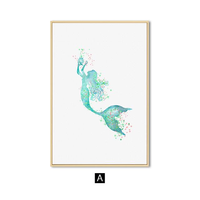 

Скандинавская абстрактная синяя русалка, настенная живопись на холсте, современные минималистичные постеры и принты, картина для гостиной, домашний декор 21*30cm