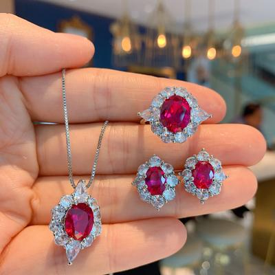 Schmuck Farbiger Schatz Simulation Roter Glasring Anhänger Ohrstecker Denier 8 * 10-6 * 8 Set