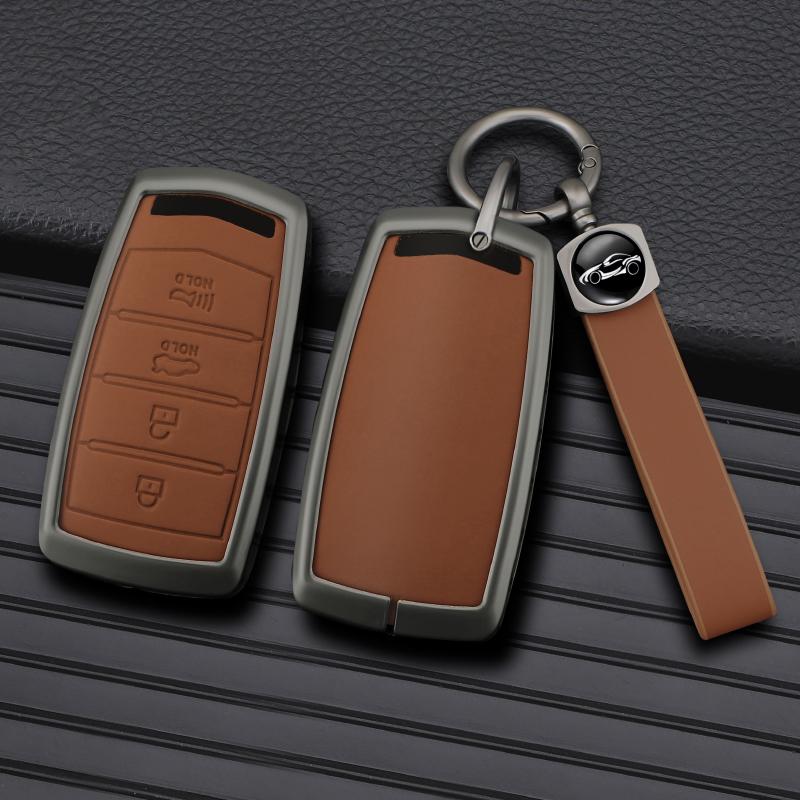 Zinc Alloy+Leather Car Key Case Cover Shell Fob For Hyundai Genesis G70 G80 Eq900 G90 Car Interior Keychain Accessories