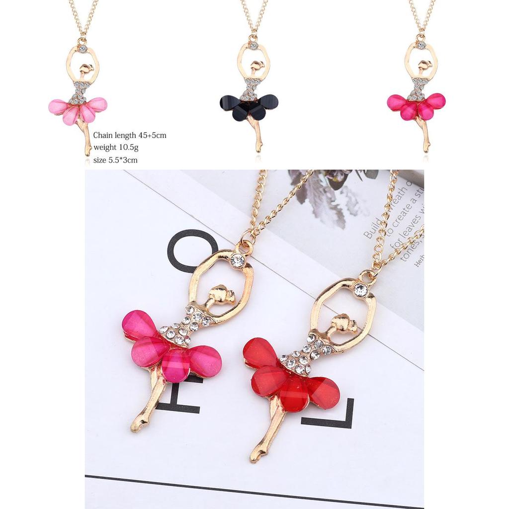 Elegant Crystal Gold Plated Ballet Dance Girl Angel Dancer Necklace For Women