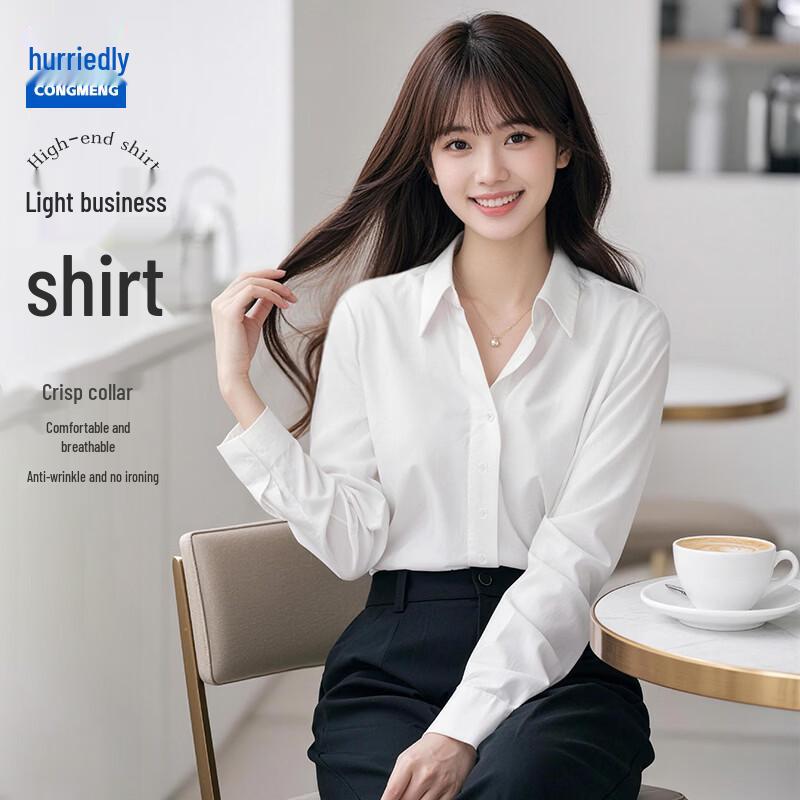 Chongmeng Women s V-Neck Slim Fit Long Sleeve Business Shirt 2XL
