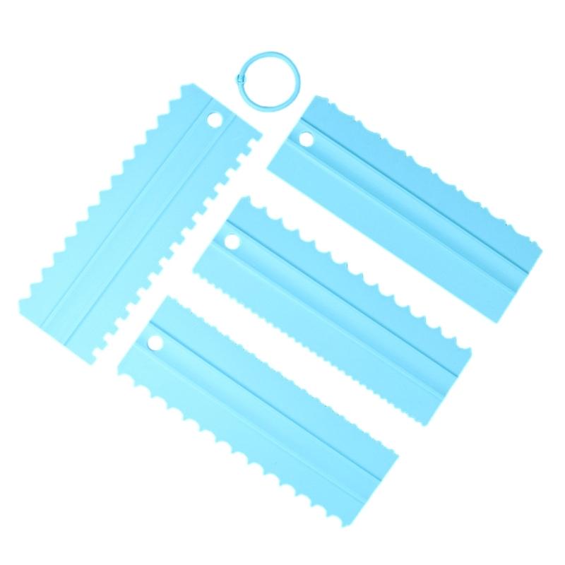 4Pcs Cream Scraper Irregular Teeth Edges Spatulas Cake Baking Scraper Fondant Cake Slicer Pastry Cutters Decorating Tool синий