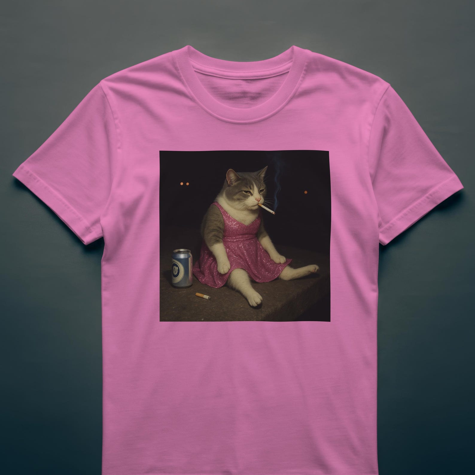 Funny Smoking Cat Graphic T-Shirt, Vintage Style L