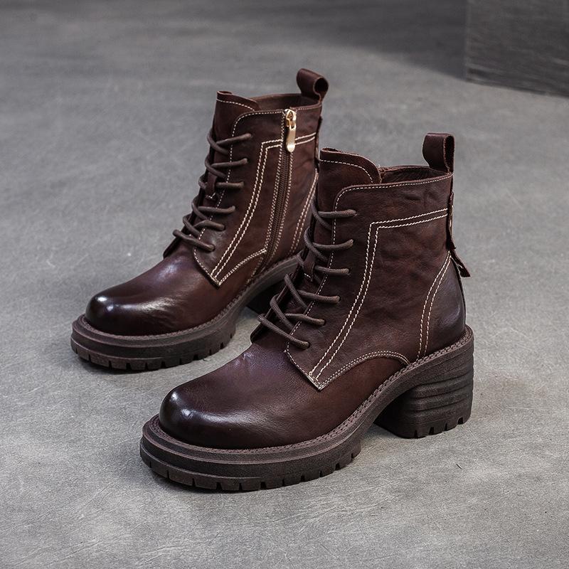 GKTINOO Pavasario Rudens Moteriški Batai Natūralios Odos Storu Kulnu Aulinukai Moterims Batai Retro Rankų Darbo Šaunūs Trumpi Batai