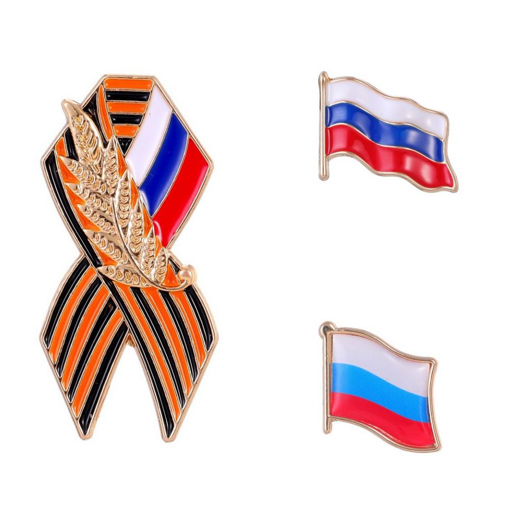 Enameled Russia National Flag George Ribbon Brooches Alloy Wheat Ear Bow Tie Pin Women Coat Shirt Corsage Hat Bag Badge
