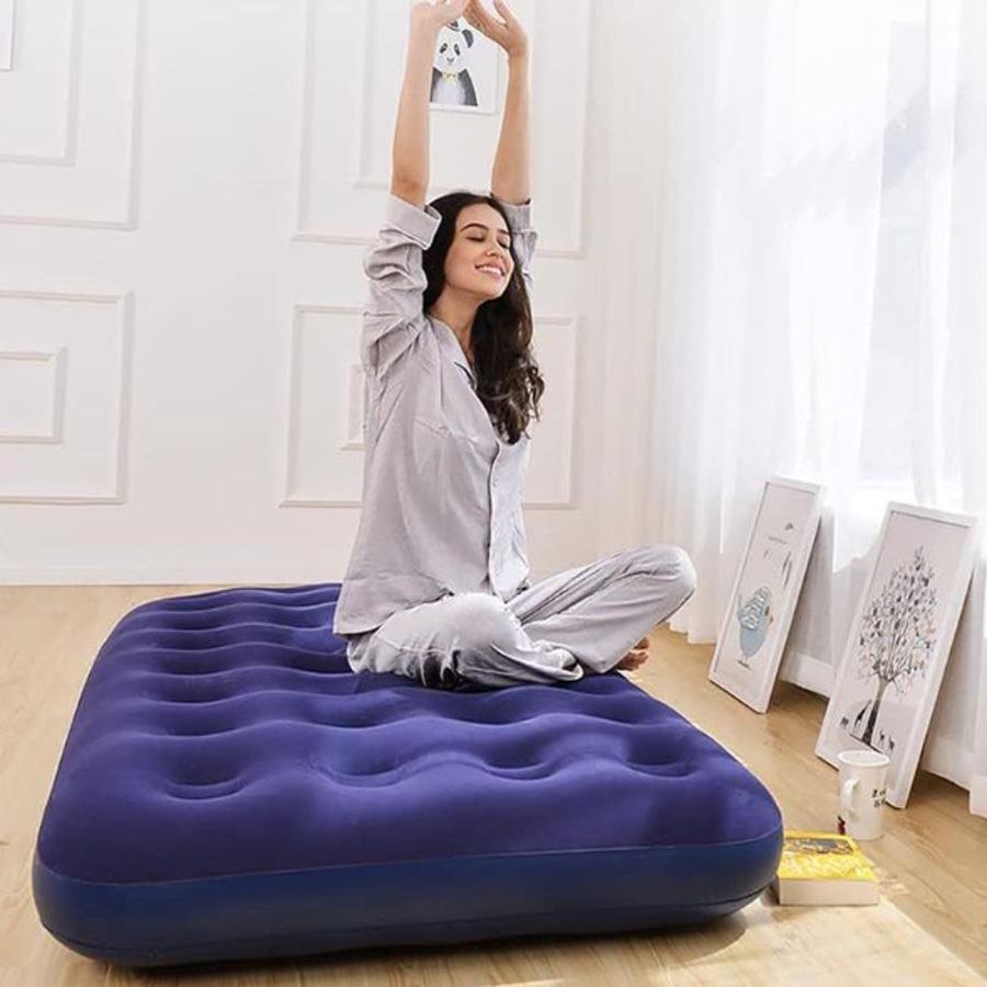 Single Outdoor/Indoor Inflatable Camping Mattress with Flocking