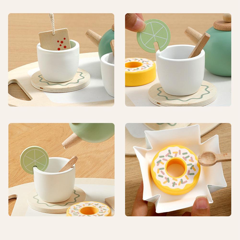 Wooden Tea Party Set Afternoon Tea Toys Play Food Pretend Play Kitchen Accessories Early Educational Toys Gifts For Kids