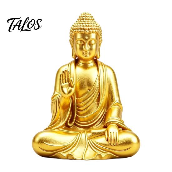 Buddha-Statue für Heimdekoration 3D-gedruckte goldene Statue, sitzende Shakyamuni-Figur, Skulptur ruhig spirituell mit gelassenem Ausdruck Meditation,