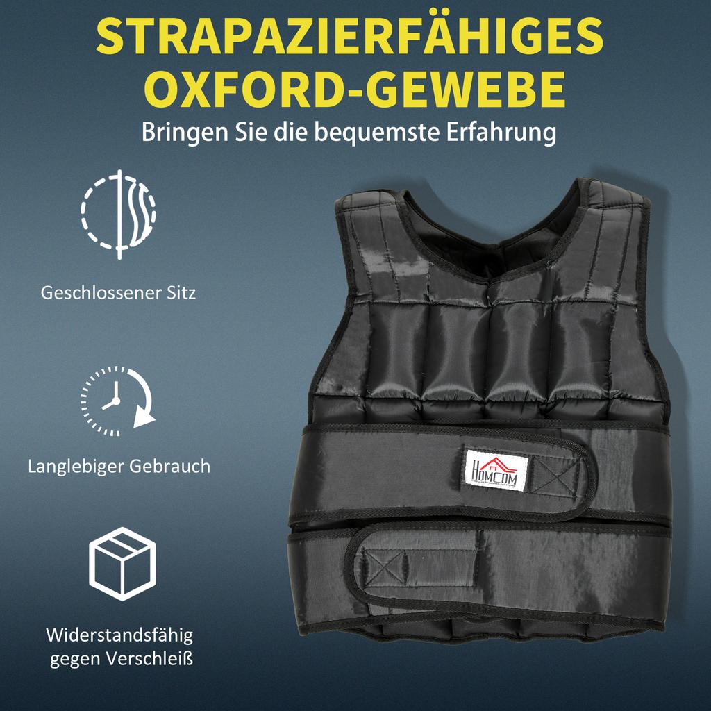 30 kg Gewichtsweste, Trainingsweste mit 35 Gewichtstaschen, Verstellbar, Krafttraining, Fitness, Oxford, Metall, Schwarz 60 x 50 cm