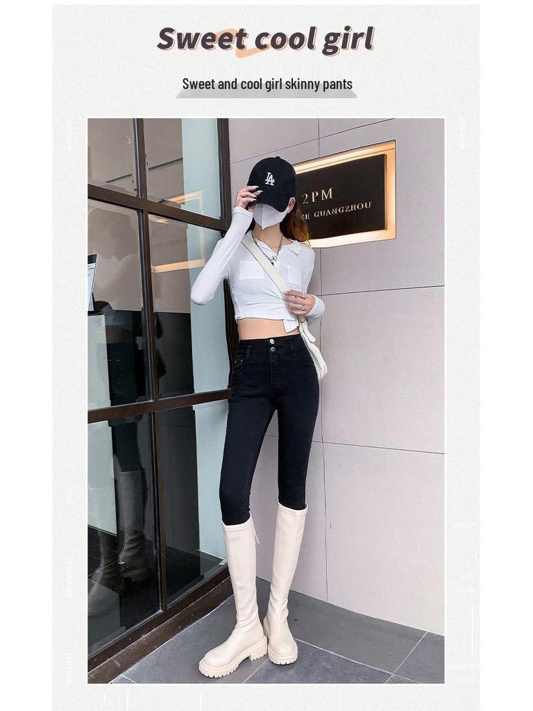 Damen Superweiche Übergröße Hochelastische Slim-Fit Jeans - Skinny Herbst Doppelknopf.