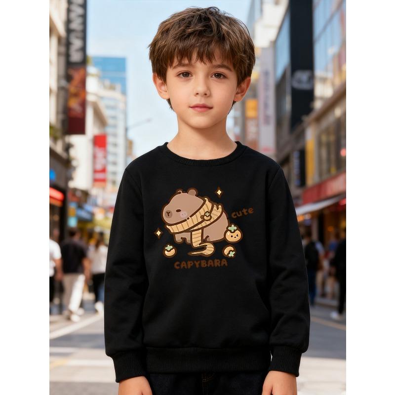 European Sizes Kids' Fashion Sweatshirt, Round Neck Pullover with Cartoon Print, Suitable for Daily Casual Wear and Outdoor Activities