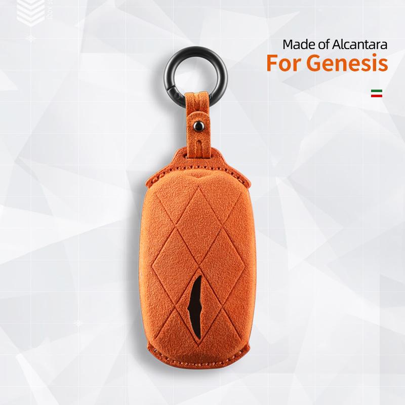 Car Key Case Cover Holder Key Buckle Alcantara Suede For For Genesis Gv60 Gv90 G90 Keychain Accessories