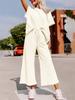 Womens Two Piece Loungewear Set Short Sleeve Top and Drawstring Cropped Pants