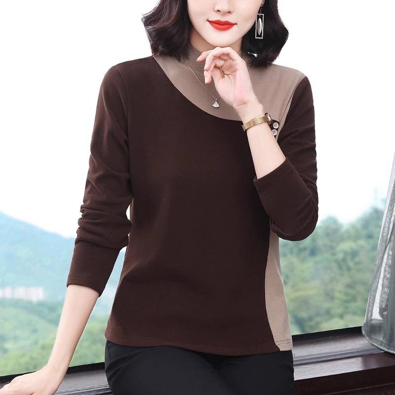 Bottom Shirt Women's New Semi-turtleneck Mother Long-sleeved T-shirt Plus Size Top