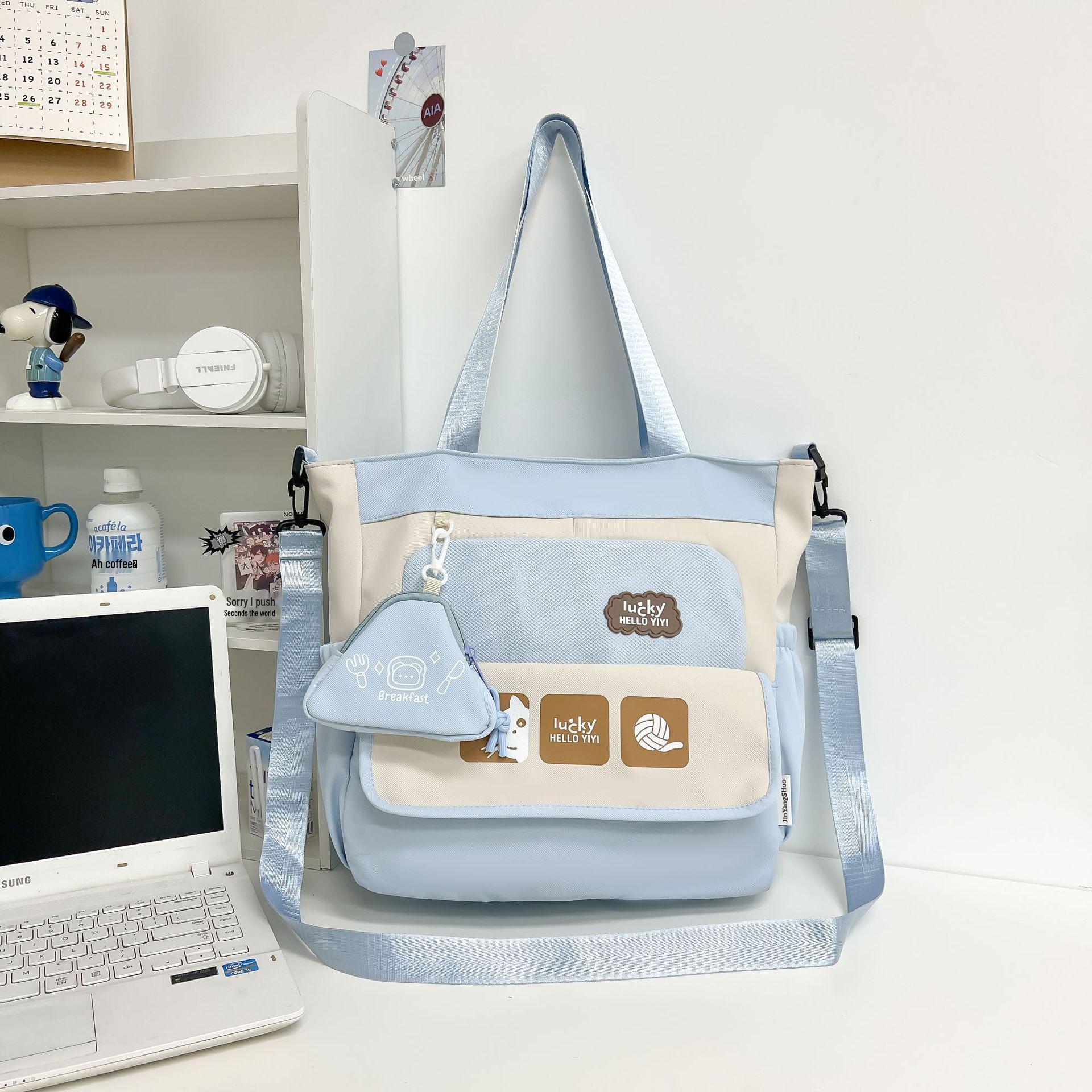 

Холщовая милая сумка через плечо: Сумка-тоут большой вместимости для детей и женщин синий