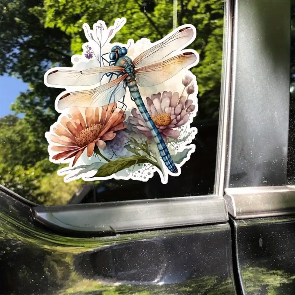 2PC Dragonfly 3D-Effect PVC Vinyl Sticker, 4.72"x5.12" Self-Adhesive Waterproof Decal for Car, Laptop, Truck, Motorcycle, Scratch Cover, Home Door