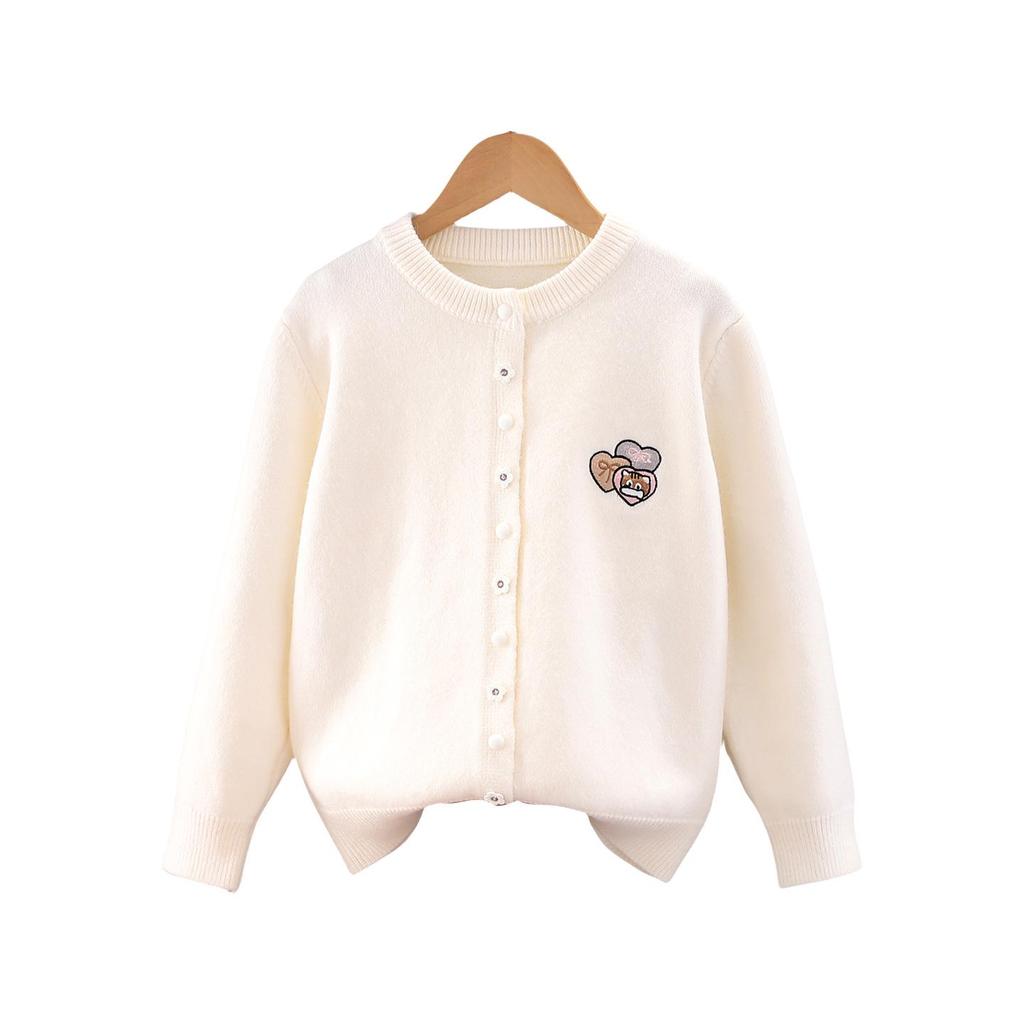 2025 Girls' Stylish Knit Cardigan - Round Neck Sweater for Spring & Autumn