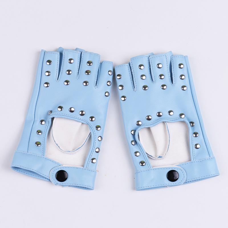Women's Half-Finger PU Cyberpunk Motorcycle Gloves with Rivet Design for Dance and Nightclub
