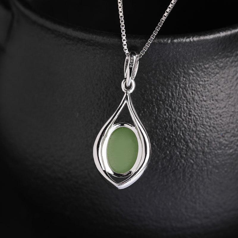 Hetian Jade & 925 Sterling Silver Pendant Necklace - New Chinese Retro Style