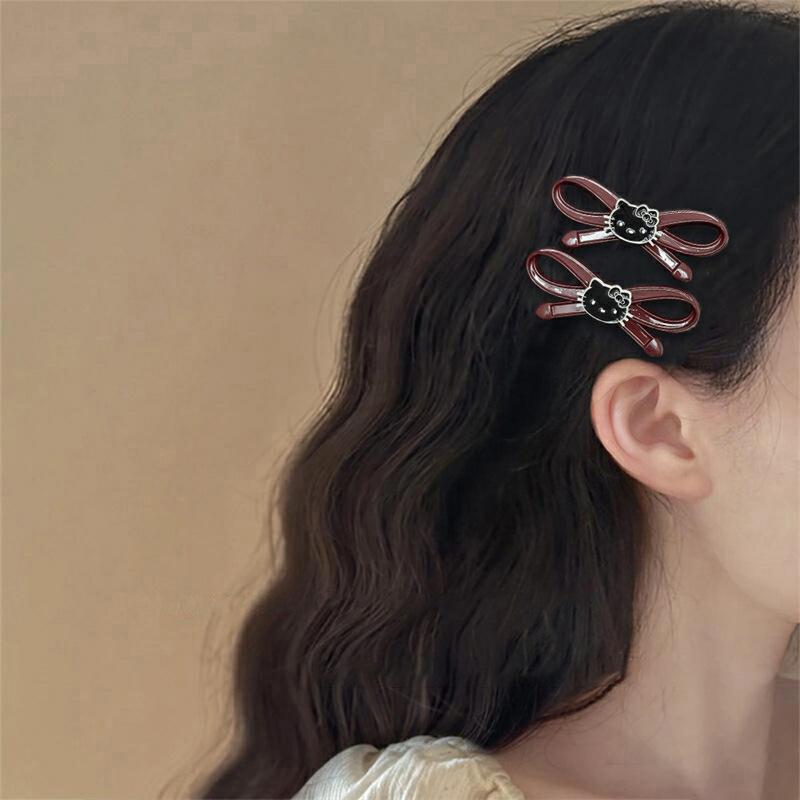 Cartoon cat red bow duck bill clip bangs side hairpin cute sweet girl heart hair accessories