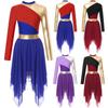 Womens Color Block Leotard Dress Long Sleeve Design Patchwork Style Irregular Hem Lyrical Dance Wear