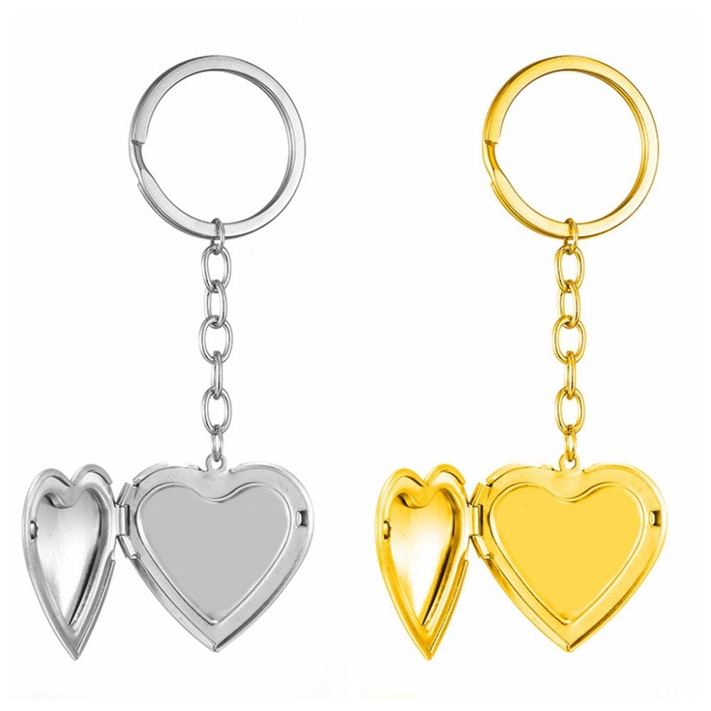 2Pcs Bag Hanging Photo Hold Keyring DIY Stainless Steel Keychain Funny Heart Album Keychain Gifts
