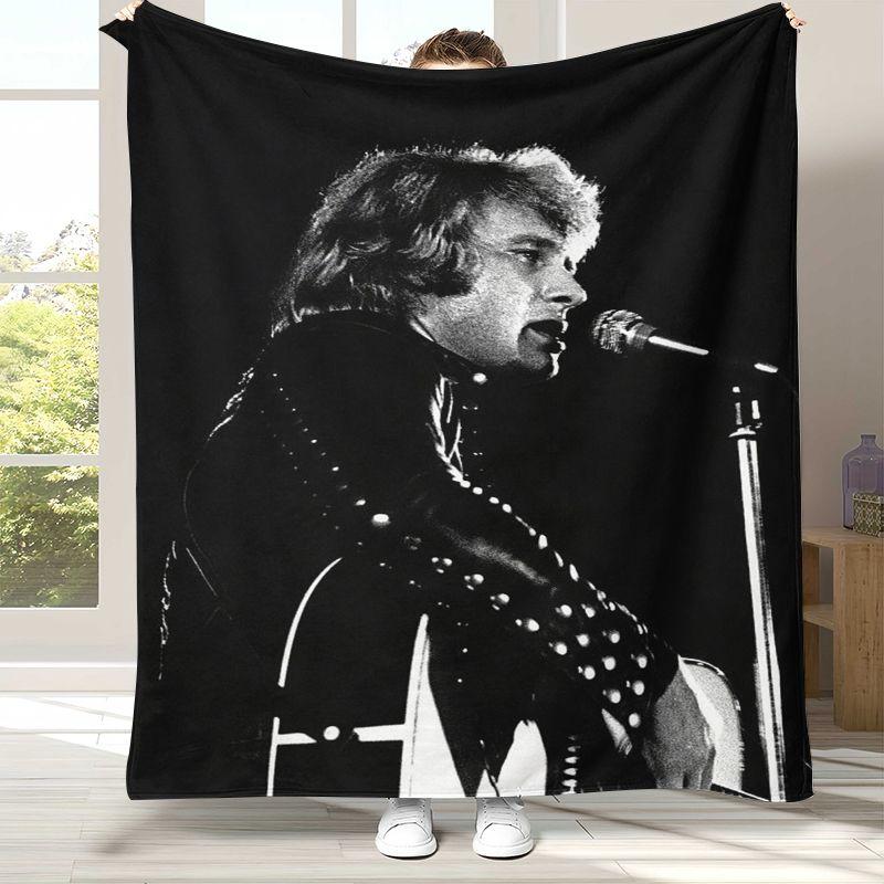 Famous Johnny Hallyday Rock Star Flannel Blanket,Ultra Soft Warm Plush Throw for Home Bedroom Bed Sofa Cover Office Picnic Gift