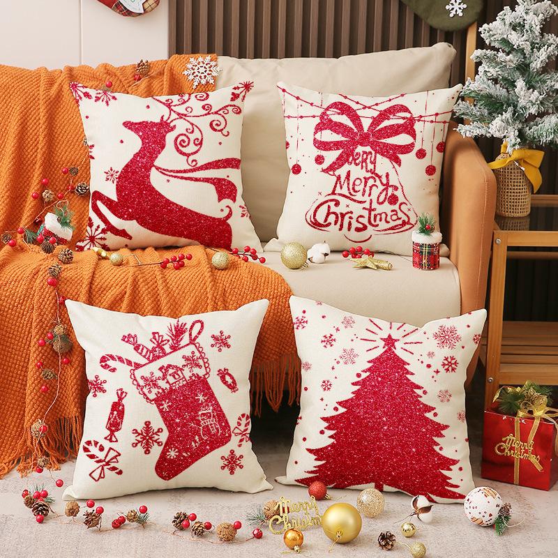 New Elk Print Pillow Cover Christmas Tree Decoration Square Pillow Cover Living Room Sofa Pillow Cushion