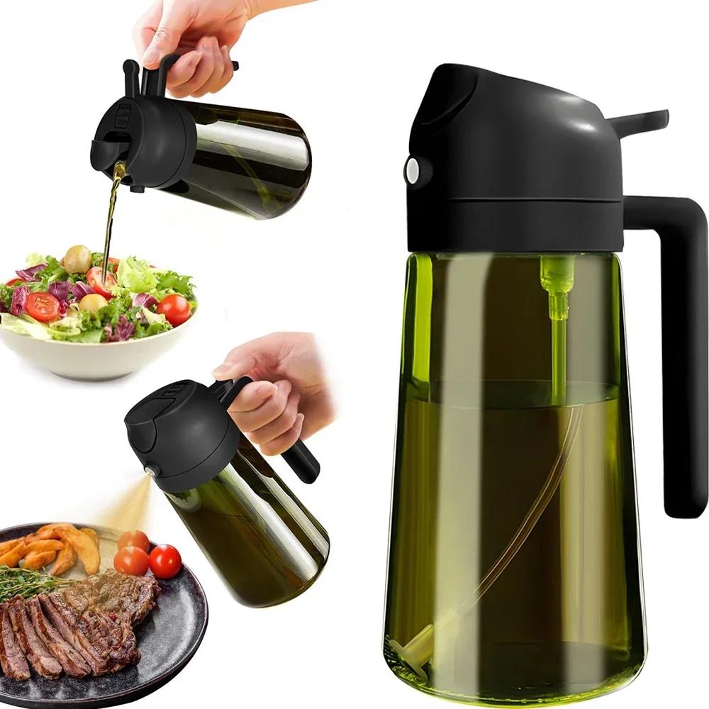 2 in 1 470ML/16oz Light-Blocking Dark Oil Sprayer for Cooking Olive Oil Dispenser Bottle for Kitchen Dark Green Glass Oil Bottle