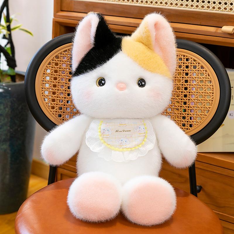 Cat Bib Rabbit Bear Plush Toy Animal Stuffed Doll Cartoon Decoration Bedroom