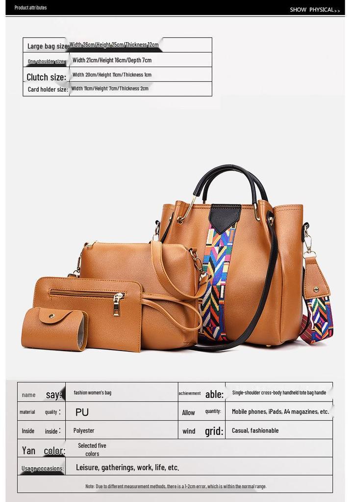 Women's 2025 Korean Style Fashionable Four-Piece Mother-Child Bag Set - Large Capacity, Single Shoulder, Handheld Bag Available