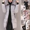 Women Winter Cotton Coat Thickened Padded Stuffed Hooded Mid Length Windproof Warm Zipper Pockets Zip Up Long Sleeve Solid Color Slim Fit Lady