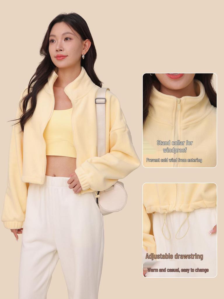 Women's Oreo Fleece Sports Jacket: Double-Sided, Velvet Thickened, Stand Collar, Loose Fit for Autumn/Winter Fitness & Casual Wear.