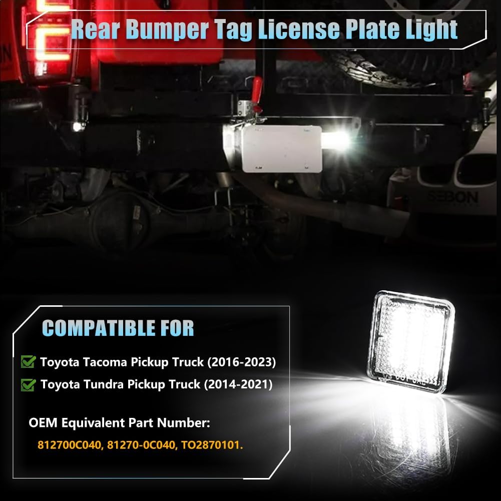 LED License Plate Light for Toyo-ta Tundra 2014-, Tacoma 2016- Pickup Truck, Tacoma Led Rear Tag Lamp, 6000K White Lights, 2 PCS