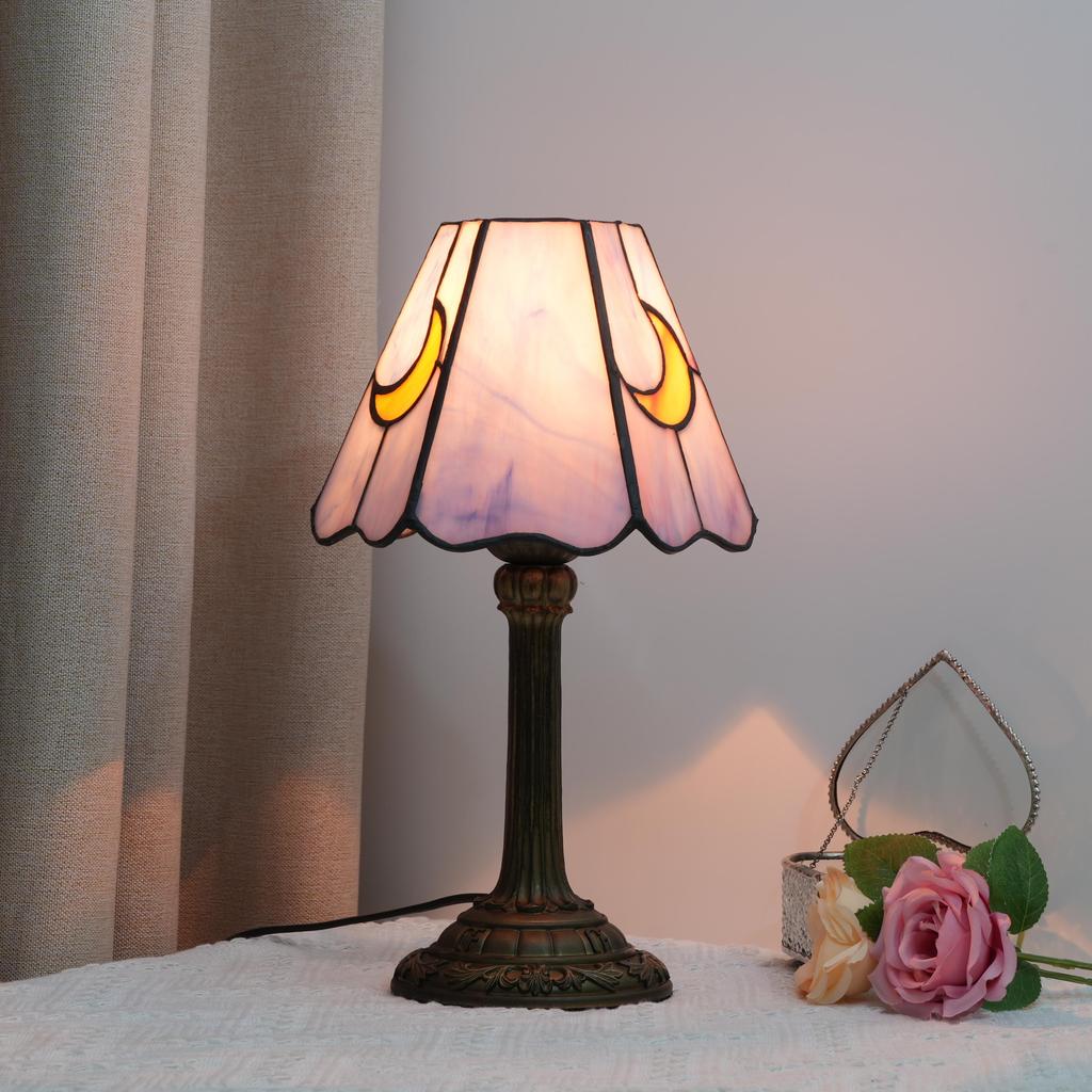 Modern moon Stained Glass Table Lamp Cute Small Bedside Lamps for Living Room Home,Unique Aesthetic Home Decor Girls Gift