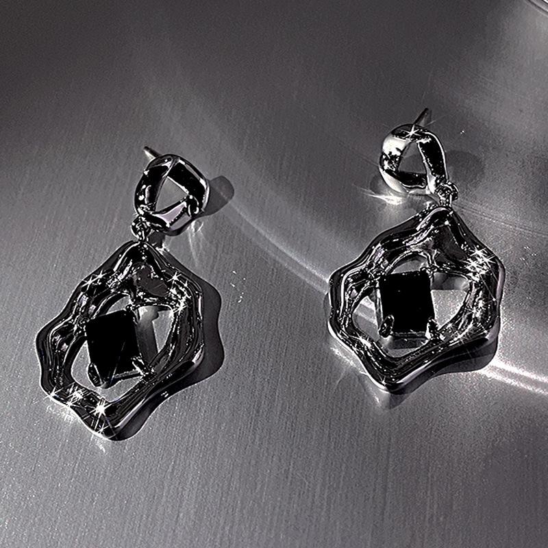 

Жидкие серьги-подвески из черного циркона: Корейский стиль, неровный круг для женщин