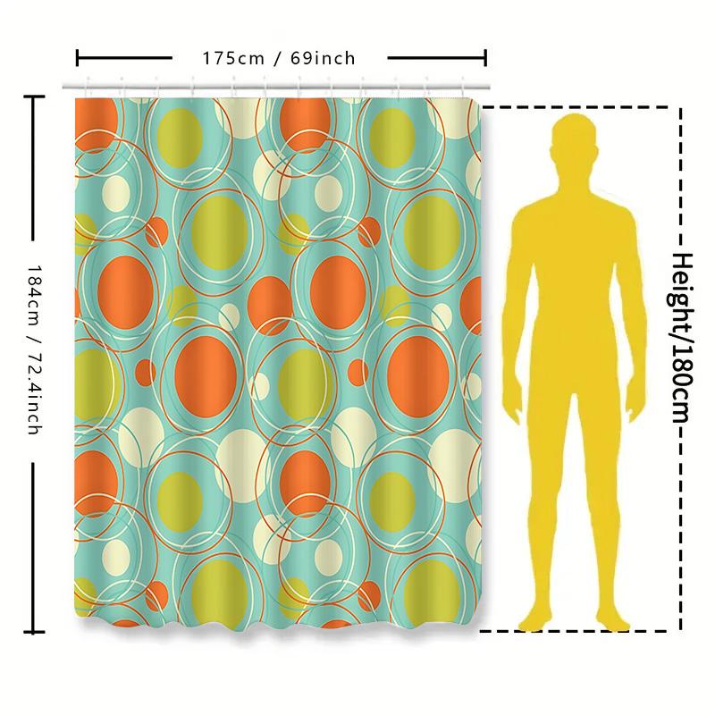 Colorful Retro Circle Pattern Waterproof Shower Curtain With Hooks For Bathroom Decor Home Accessory Easy To Clean And Maintain