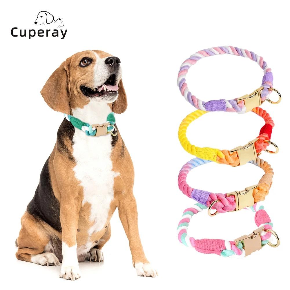 Classic Comfortable Cotton Dog Collar Adjustable Braided Cotton Multi-Color Rope Collars with Durable Metal Buckle for Medium Small Dogs