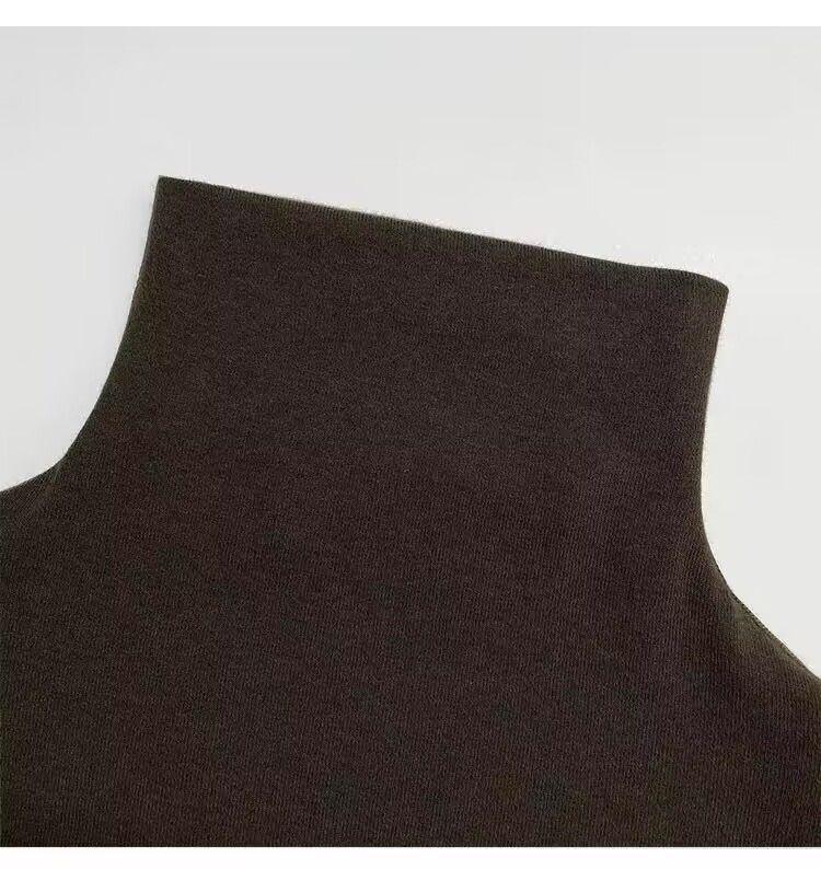 Women's White High-Neck Velvet Long Sleeve T-Shirt with Padded Shoulders - Slim Fit for Autumn/Winter 2025