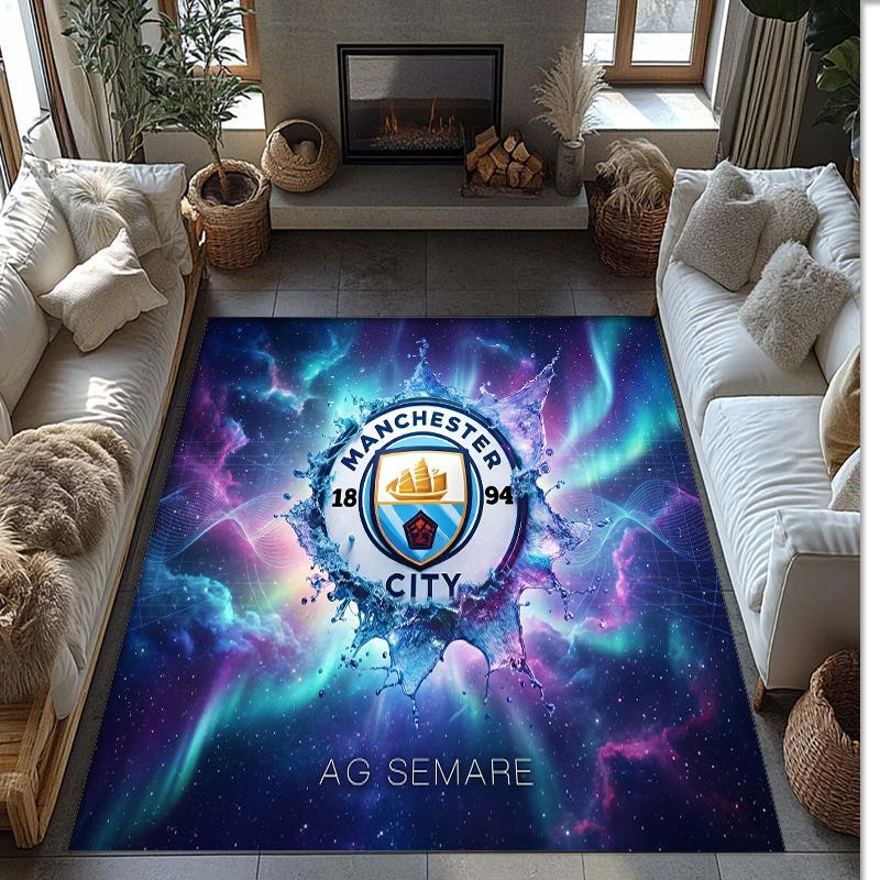 Manchester City Geprint Flanellen Vloerkleed Niet-Glijdend Zacht Polyester Vloerkleed Binnen Decoratie Mat voor Slaapkamer Woonkamer Bank